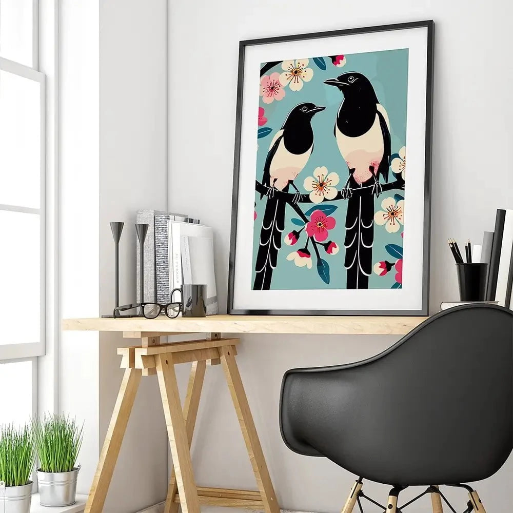 Pair Of Magpies Framed Art Print Pair Of Magpies Framed Art Print wall art product P & M Print Gallery