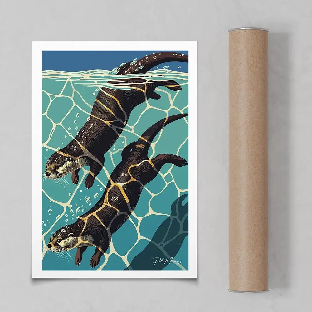 Pair Of Otters Art Print Pair Of Otters Art Print wall art product P & M Print Gallery