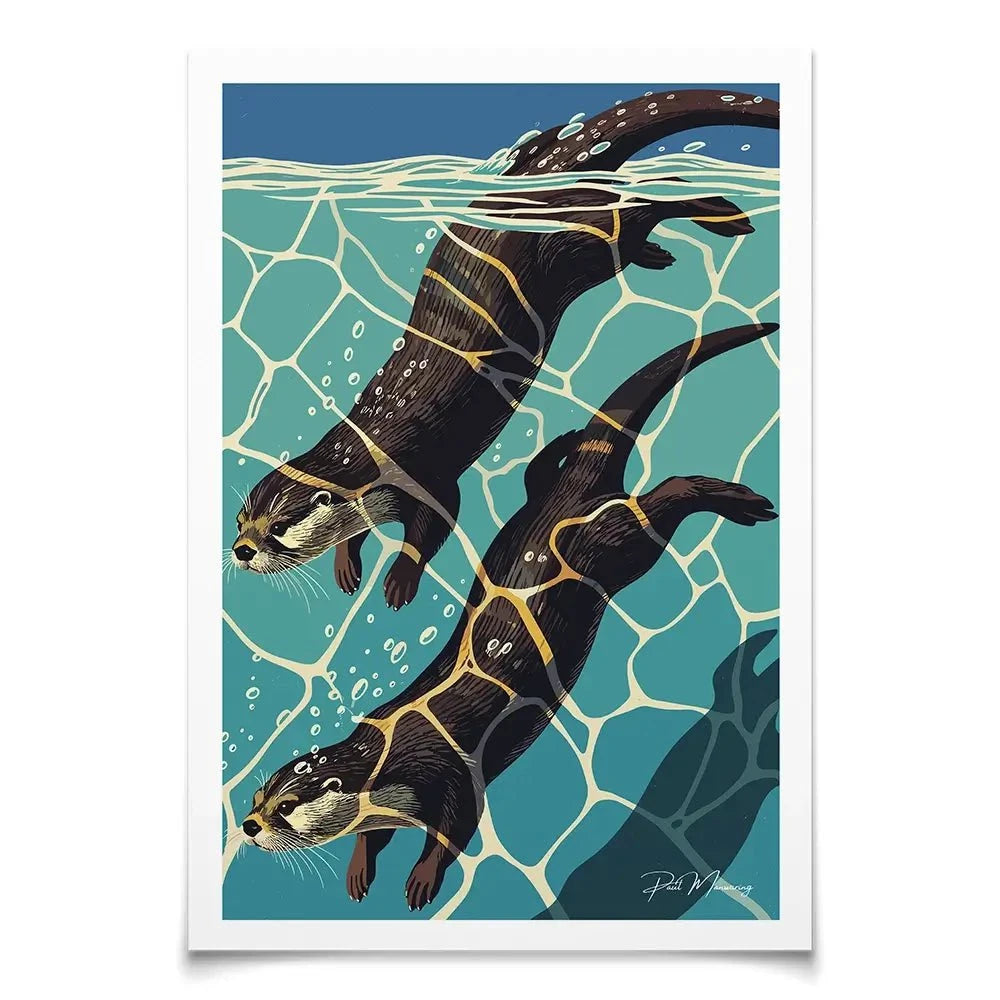 Pair Of Otters Art Print Pair Of Otters Art Print wall art product P & M Print Gallery