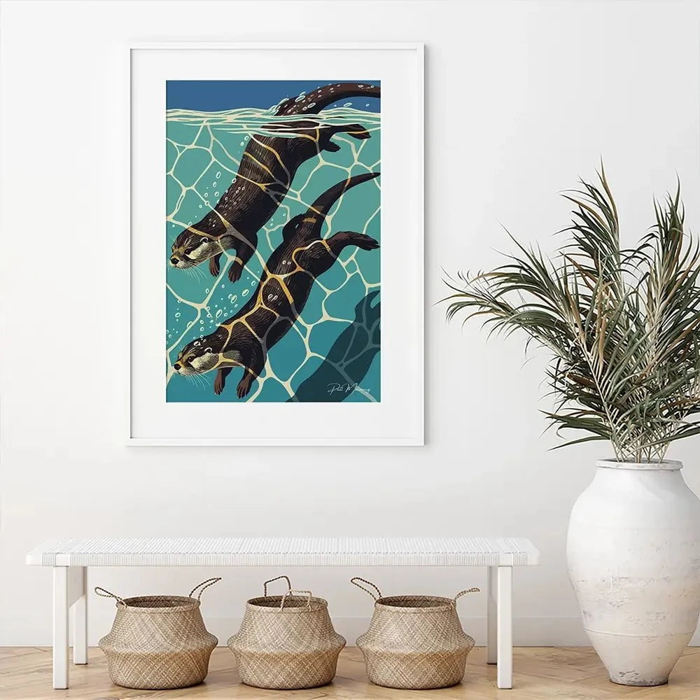 Pair Of Otters Framed Art Print Pair Of Otters Framed Art Print wall art product P & M Print Gallery