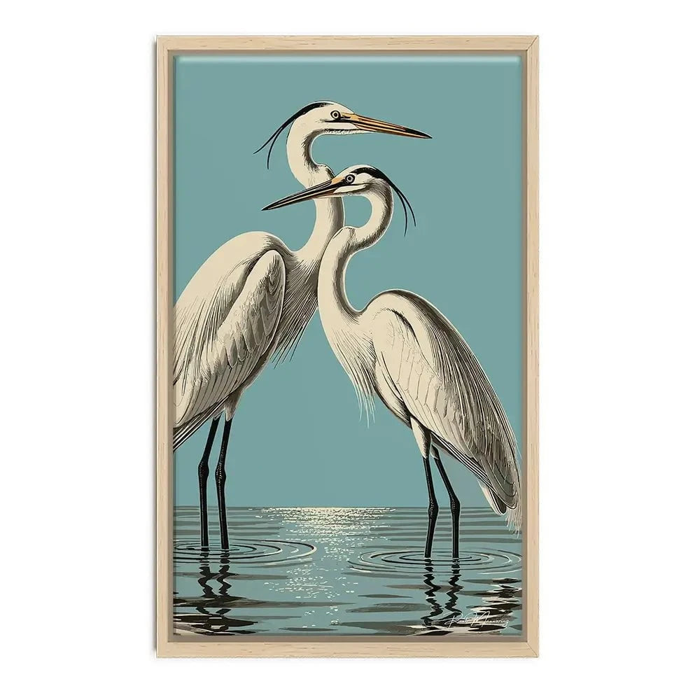 Pair Of White Herons Canvas Print Pair Of White Herons Canvas Print wall art product P & M Print Gallery