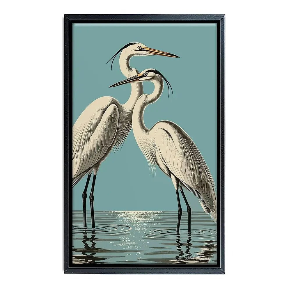 Pair Of White Herons Canvas Print Pair Of White Herons Canvas Print wall art product P & M Print Gallery