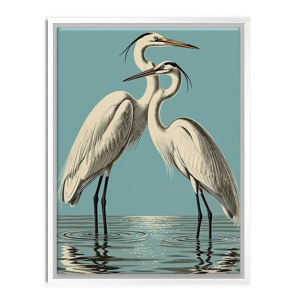 Pair Of White Herons Canvas Print Pair Of White Herons Canvas Print wall art product P & M Print Gallery