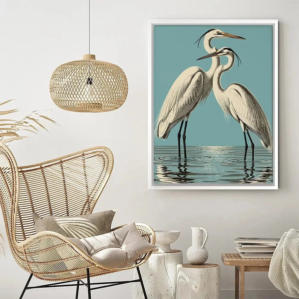 Pair Of White Herons Canvas Print Pair Of White Herons Canvas Print wall art product P & M Print Gallery