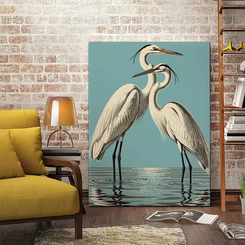 Pair Of White Herons Canvas Print Pair Of White Herons Canvas Print wall art product P & M Print Gallery