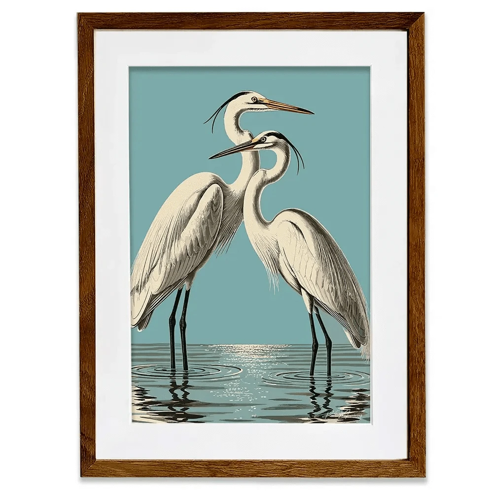 Pair Of White Herons Framed Art Print Pair Of White Herons Framed Art Print wall art product P & M Print Gallery