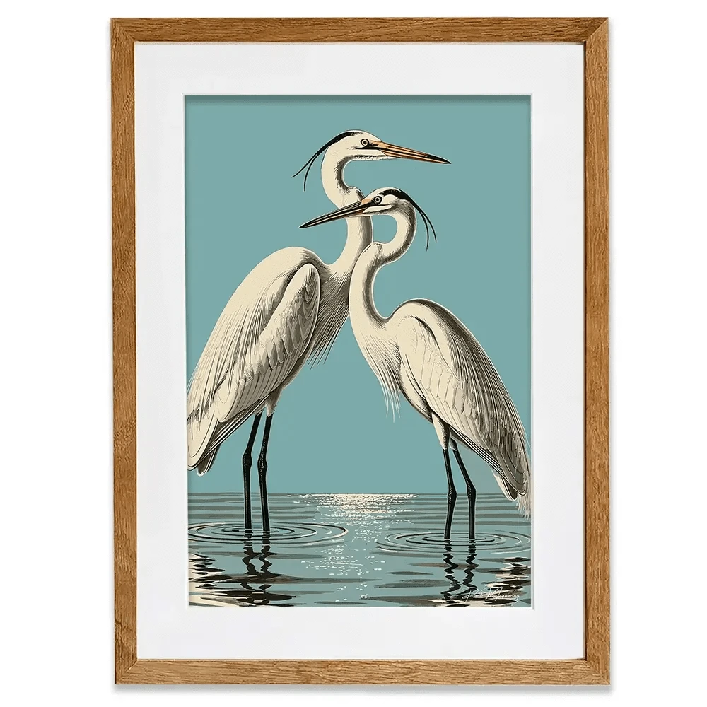 Pair Of White Herons Framed Art Print Pair Of White Herons Framed Art Print wall art product P & M Print Gallery