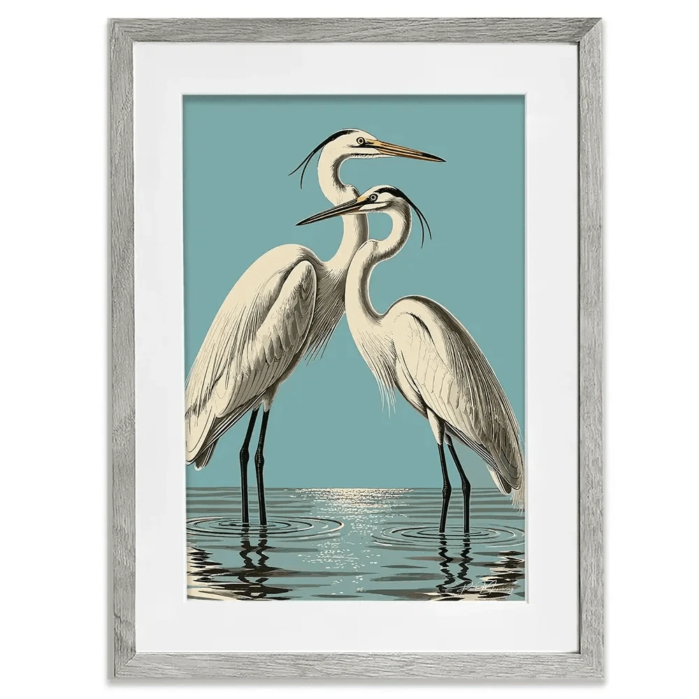 Pair Of White Herons Framed Art Print Pair Of White Herons Framed Art Print wall art product P & M Print Gallery