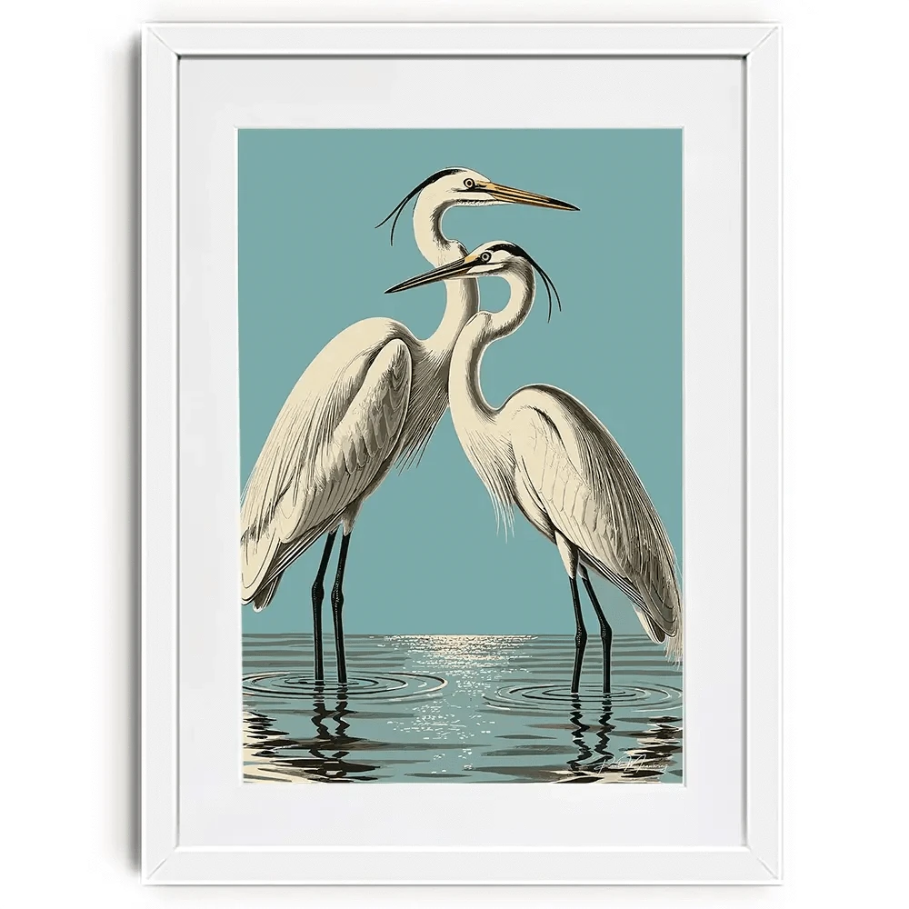 Pair Of White Herons Framed Art Print Pair Of White Herons Framed Art Print wall art product P & M Print Gallery
