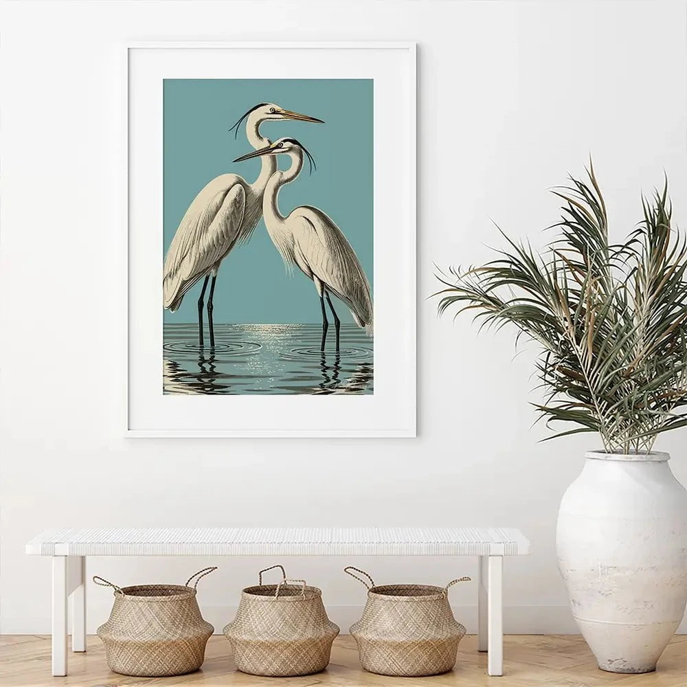 Pair Of White Herons Framed Art Print Pair Of White Herons Framed Art Print wall art product P & M Print Gallery