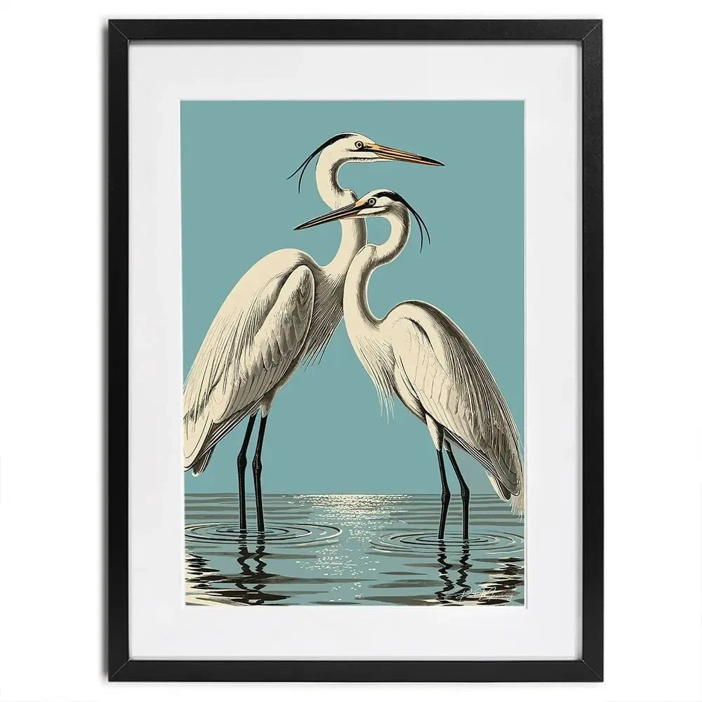 Pair Of White Herons Framed Art Print Pair Of White Herons Framed Art Print wall art product P & M Print Gallery