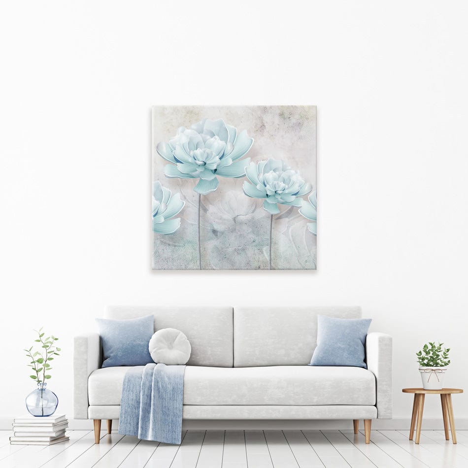 Pale Blue Floral Square Canvas Print wall art product FLOWER 3D / Shutterstock