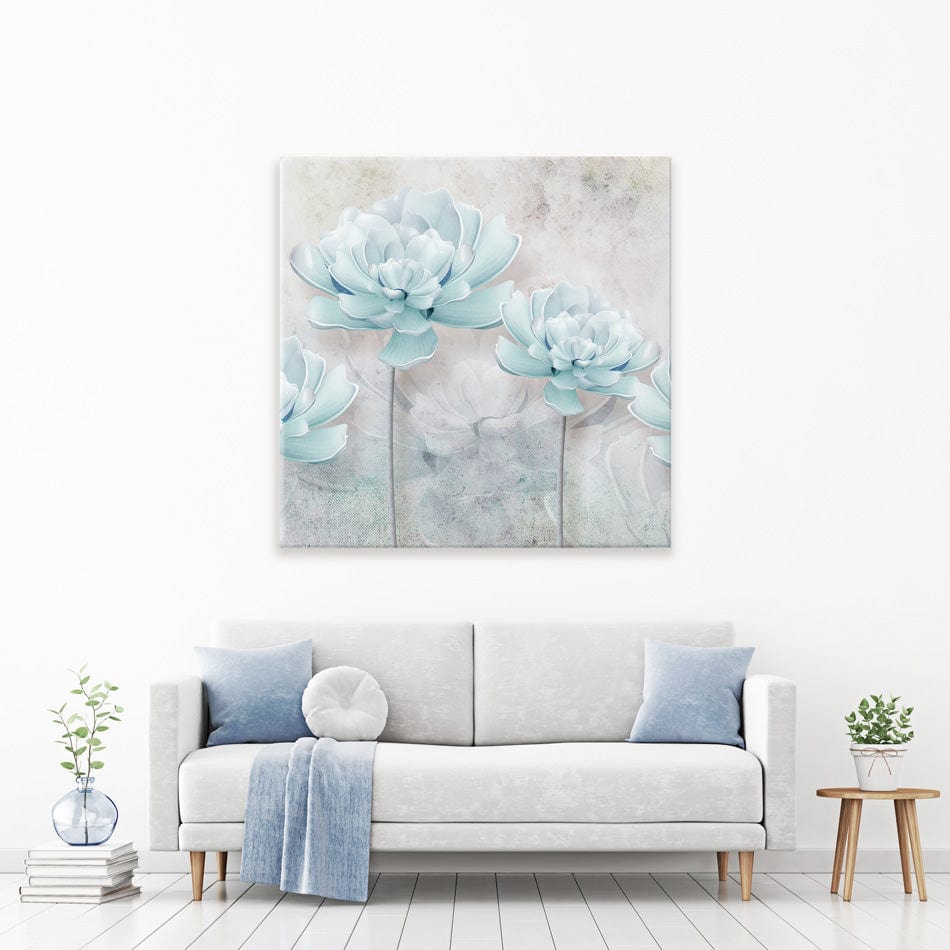 Pale Blue Floral Square Canvas Print wall art product FLOWER 3D / Shutterstock