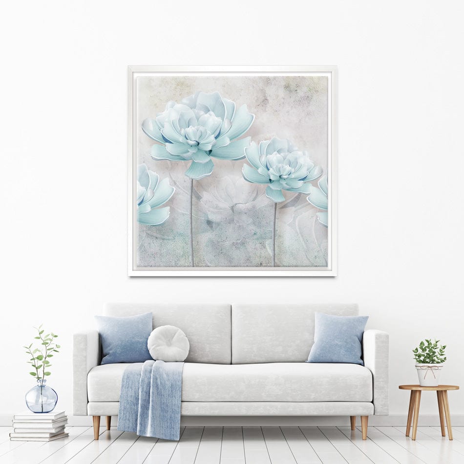 Pale Blue Floral Square Canvas Print wall art product FLOWER 3D / Shutterstock