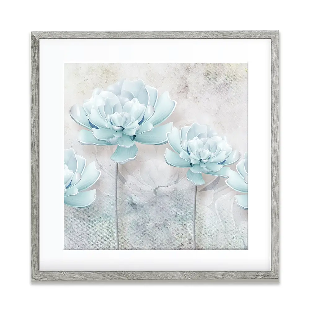 Pale Blue Floral Square Framed Art Print Pale Blue Floral Square Framed Art Print wall art product FLOWER 3D / Shutterstock
