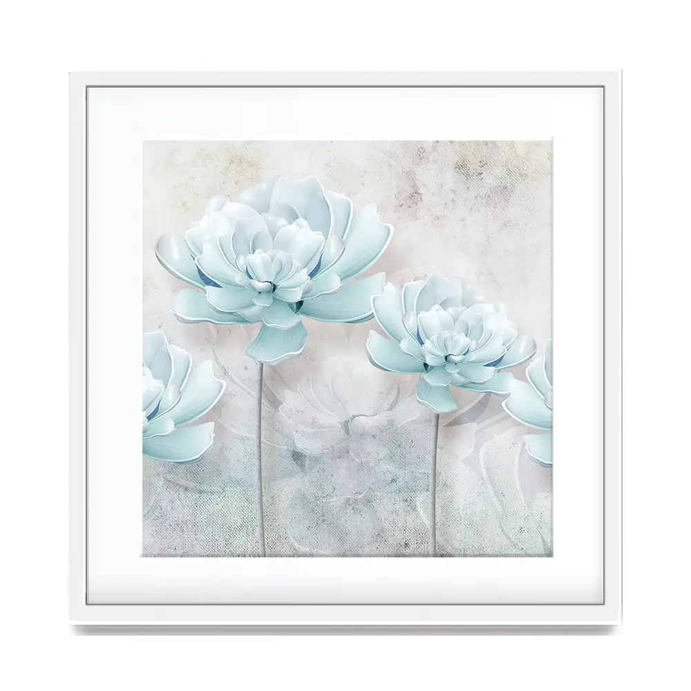 Pale Blue Floral Square Framed Art Print Pale Blue Floral Square Framed Art Print wall art product FLOWER 3D / Shutterstock