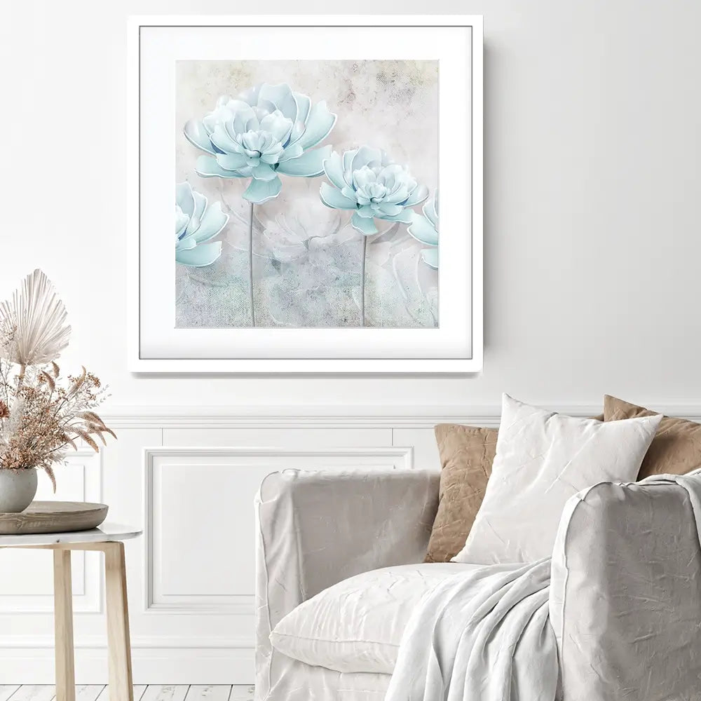 Pale Blue Floral Square Framed Art Print Pale Blue Floral Square Framed Art Print wall art product FLOWER 3D / Shutterstock