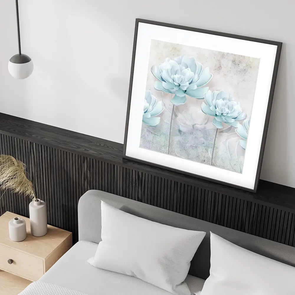 Pale Blue Floral Square Framed Art Print Pale Blue Floral Square Framed Art Print wall art product FLOWER 3D / Shutterstock