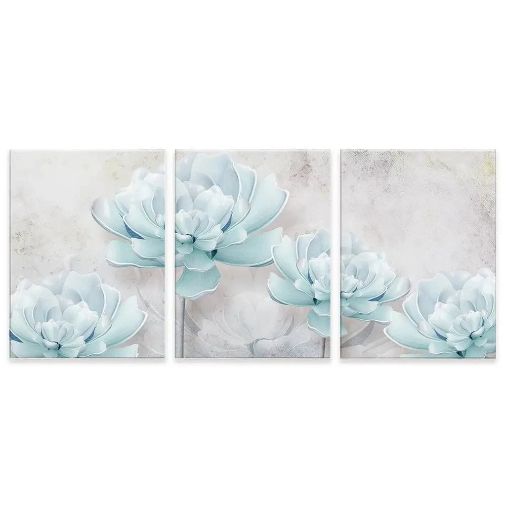 Pale Blue Floral Trio Canvas Print Pale Blue Floral Trio Canvas Print wall art product FLOWER 3D / Shutterstock