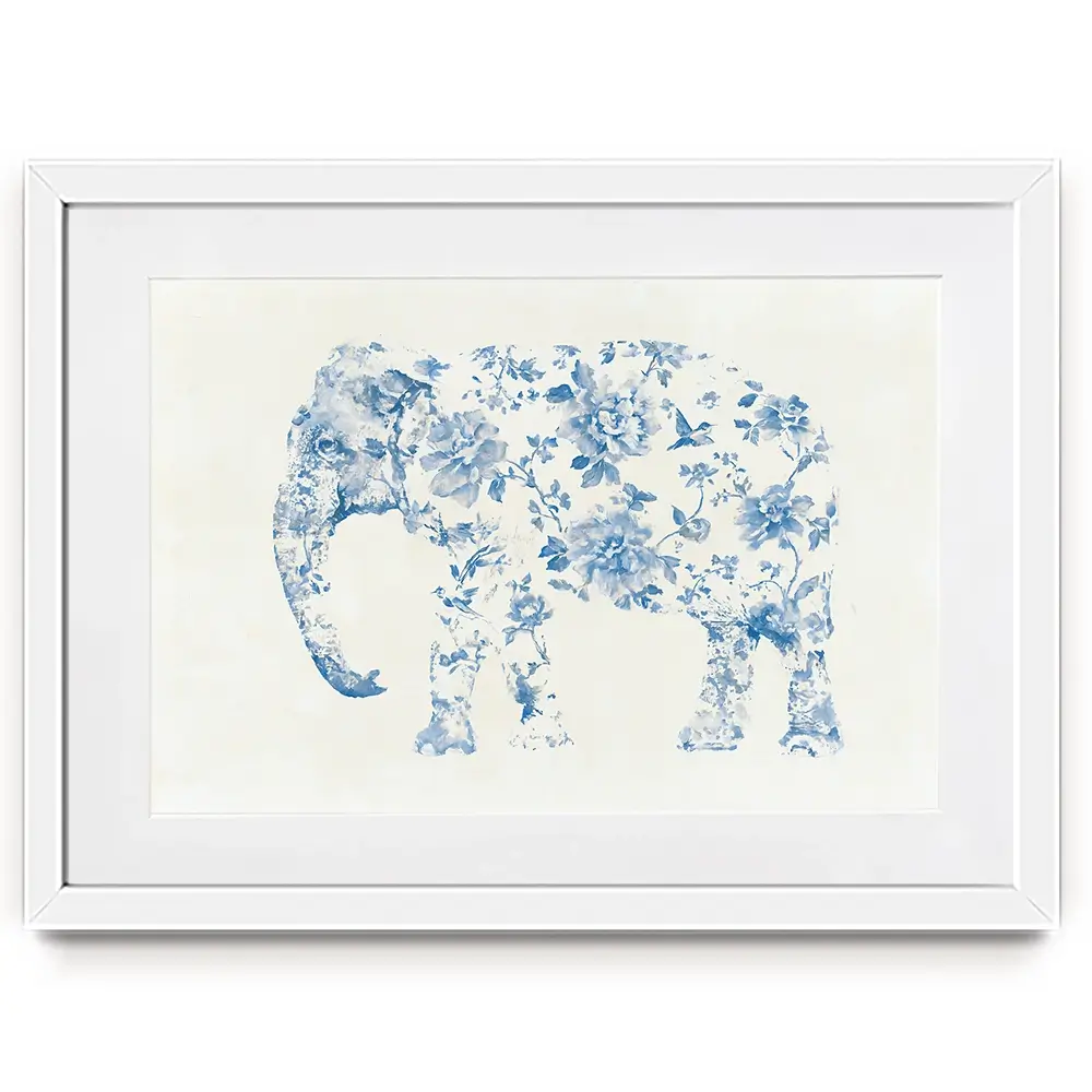 Pale Chinoiserie Elephant Framed Art Print Pale Chinoiserie Elephant Framed Art Print wall art product Chromatic Storm Studio