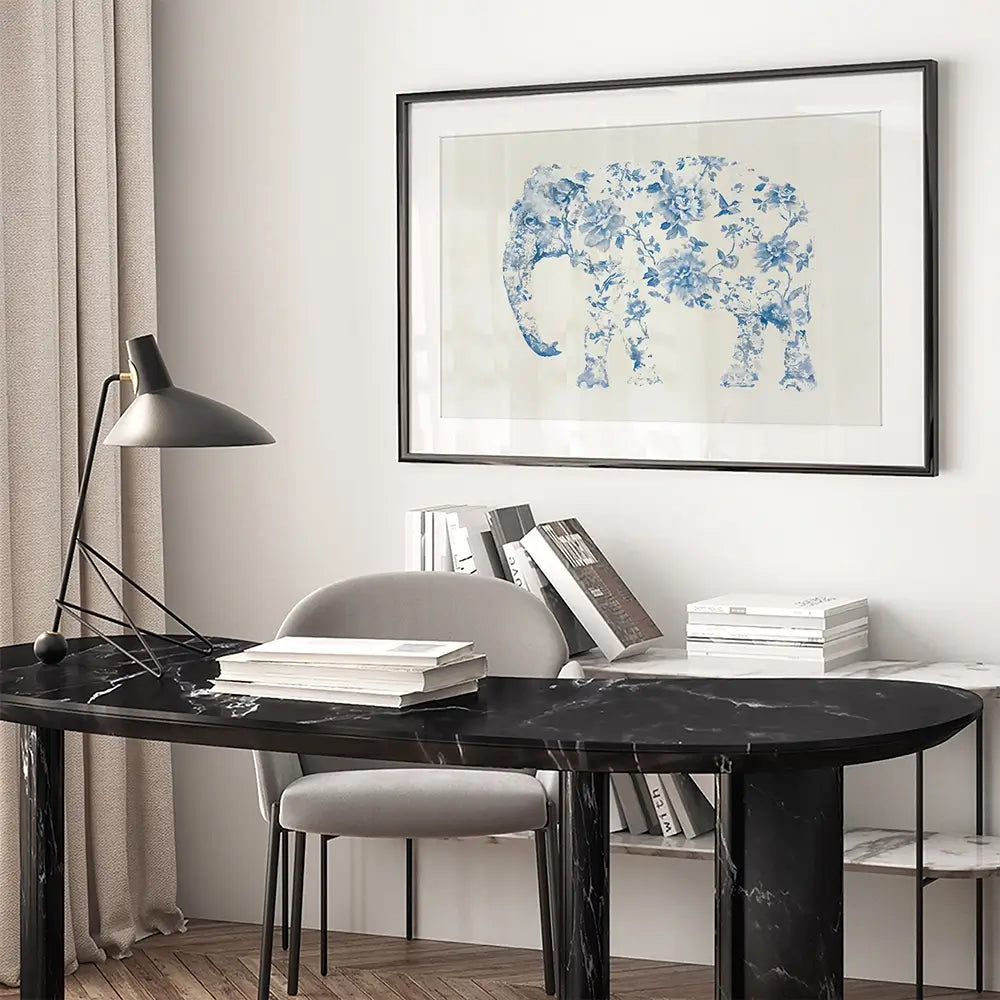 Pale Chinoiserie Elephant Framed Art Print Pale Chinoiserie Elephant Framed Art Print wall art product Chromatic Storm Studio