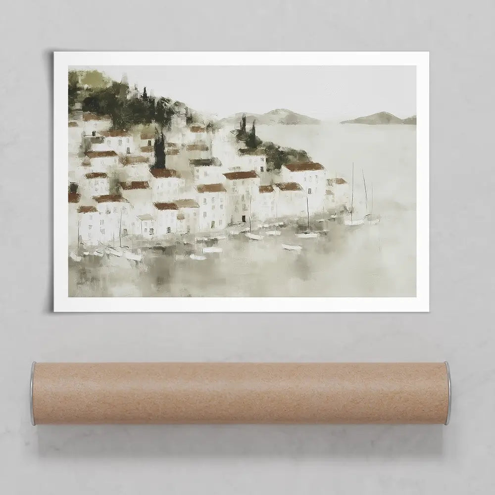 Pale Coastal Village Art Print Pale Coastal Village Art Print wall art product Chromatic Storm Studio