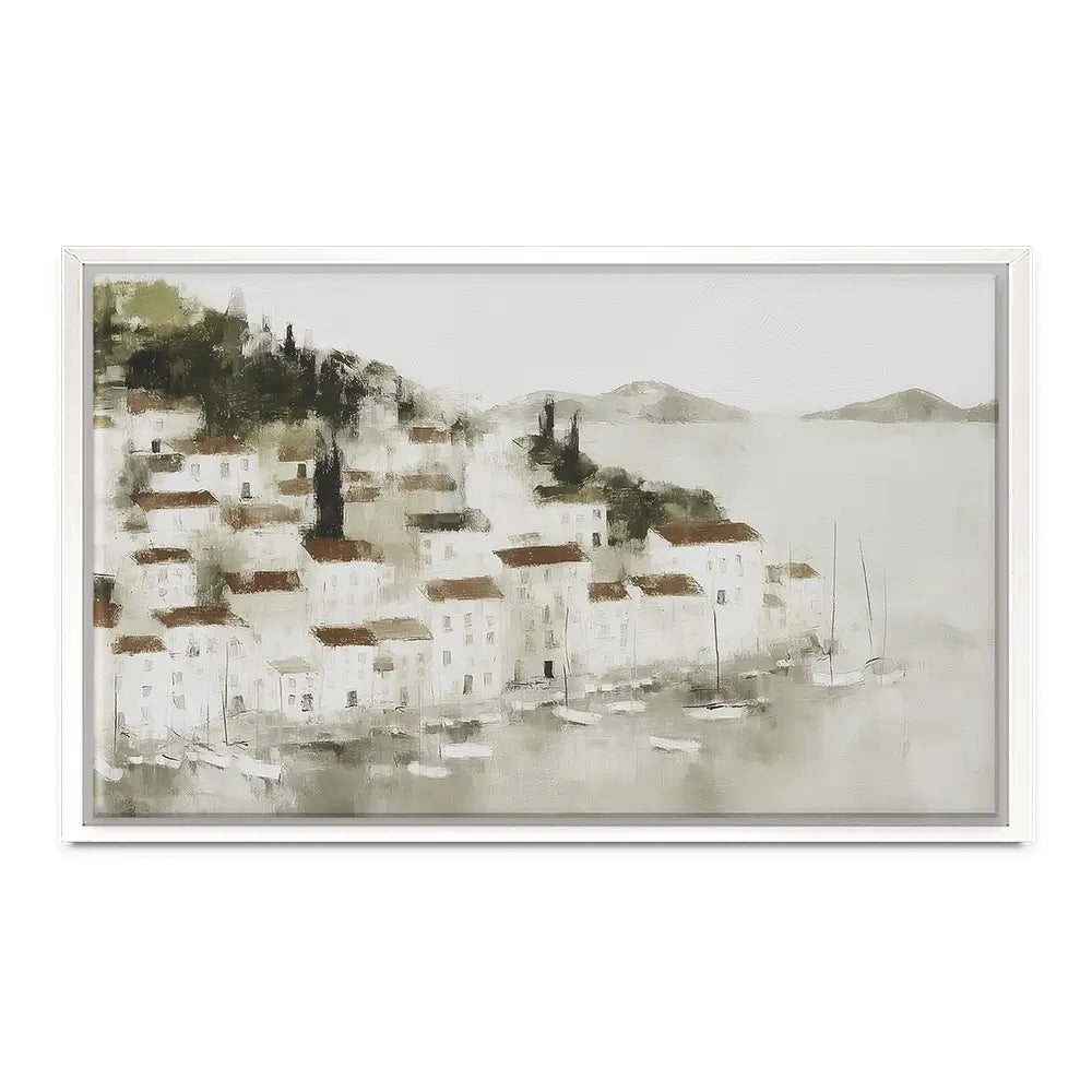 Pale Coastal Village Canvas Print Pale Coastal Village Canvas Print wall art product Chromatic Storm Studio