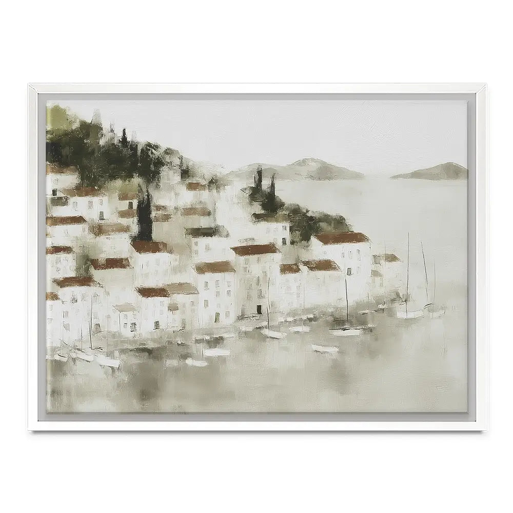 Pale Coastal Village Canvas Print Pale Coastal Village Canvas Print wall art product Chromatic Storm Studio