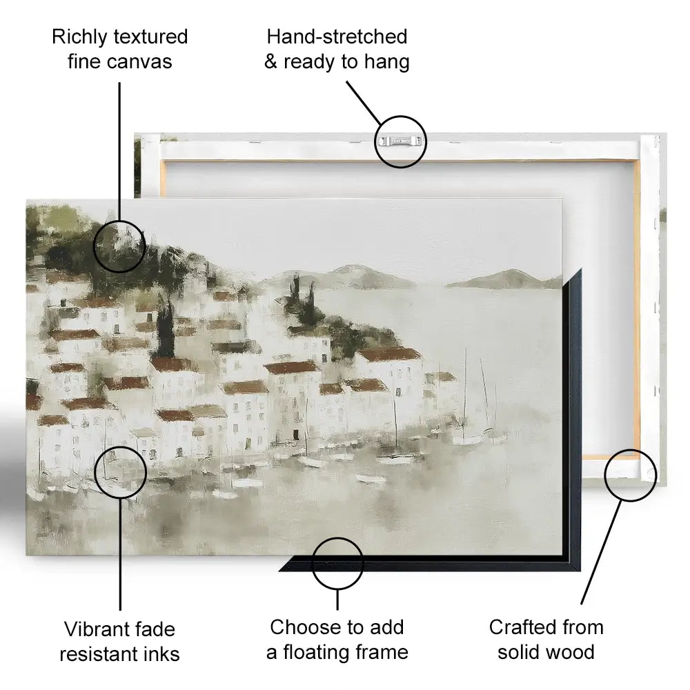 Pale Coastal Village Canvas Print Pale Coastal Village Canvas Print wall art product Chromatic Storm Studio