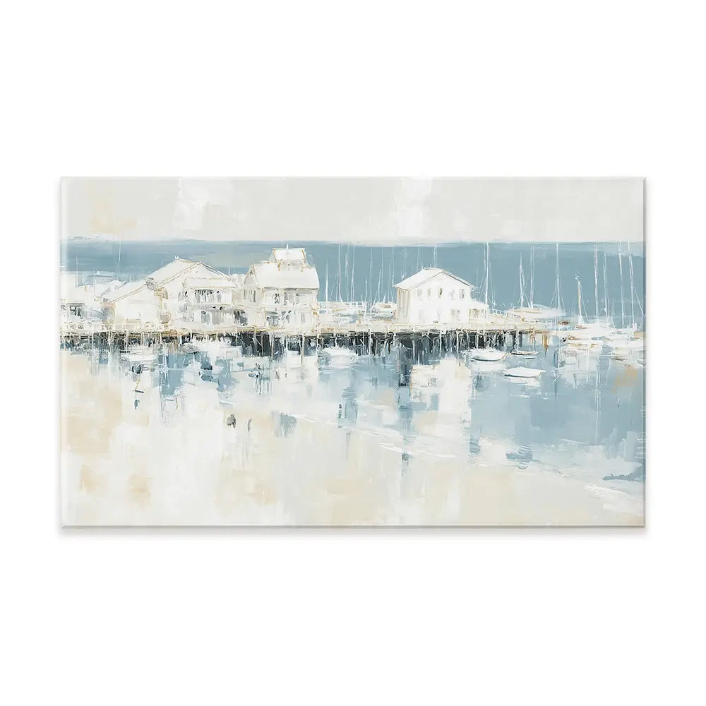 Pale Harbour Of Clapboard Houses Canvas Print Pale Harbour Of Clapboard Houses Canvas Print wall art product Chromatic Storm Studio