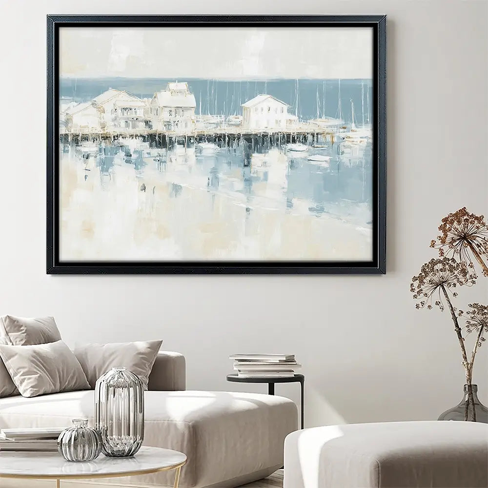 Pale Harbour Of Clapboard Houses Canvas Print Pale Harbour Of Clapboard Houses Canvas Print wall art product Chromatic Storm Studio