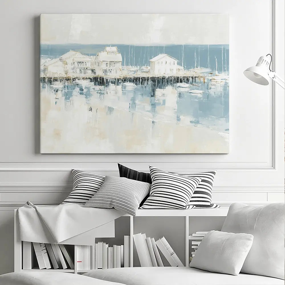 Pale Harbour Of Clapboard Houses Canvas Print Pale Harbour Of Clapboard Houses Canvas Print wall art product Chromatic Storm Studio