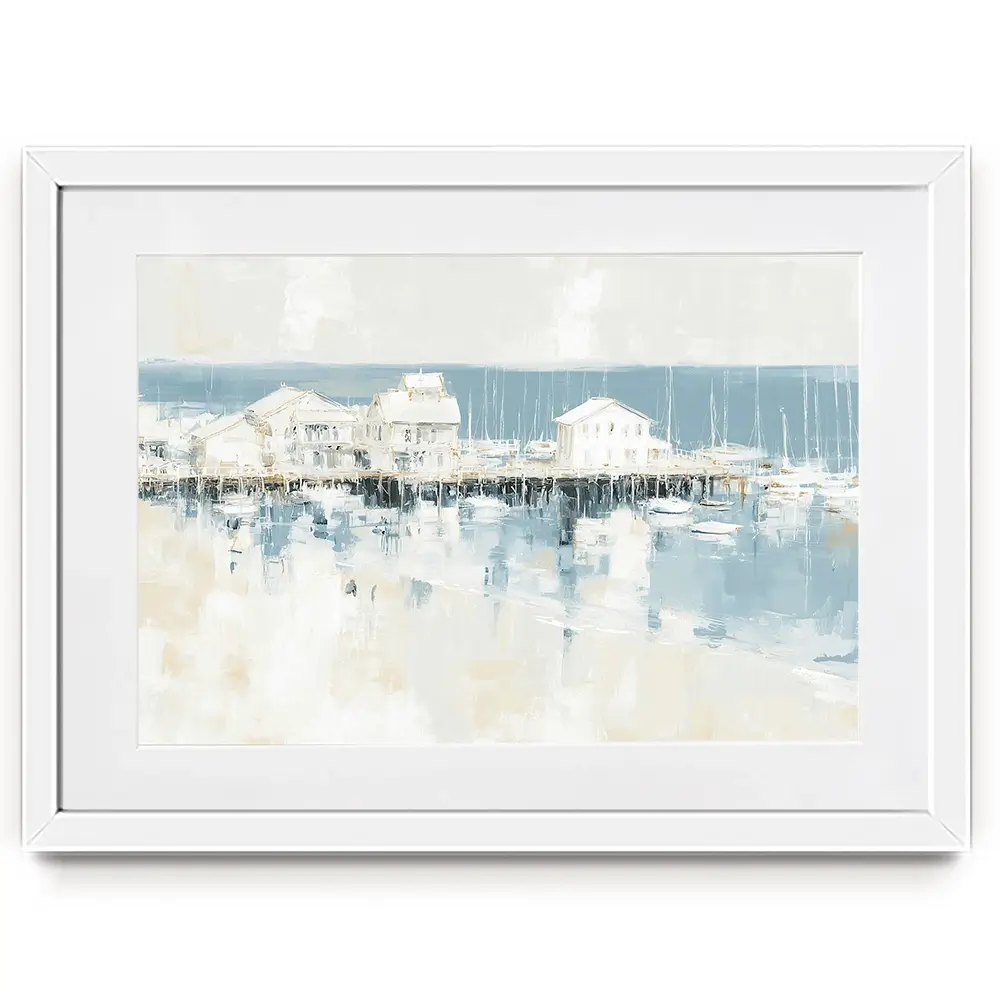 Pale Harbour Of Clapboard Houses Framed Art Print Pale Harbour Of Clapboard Houses Framed Art Print wall art product Chromatic Storm Studio