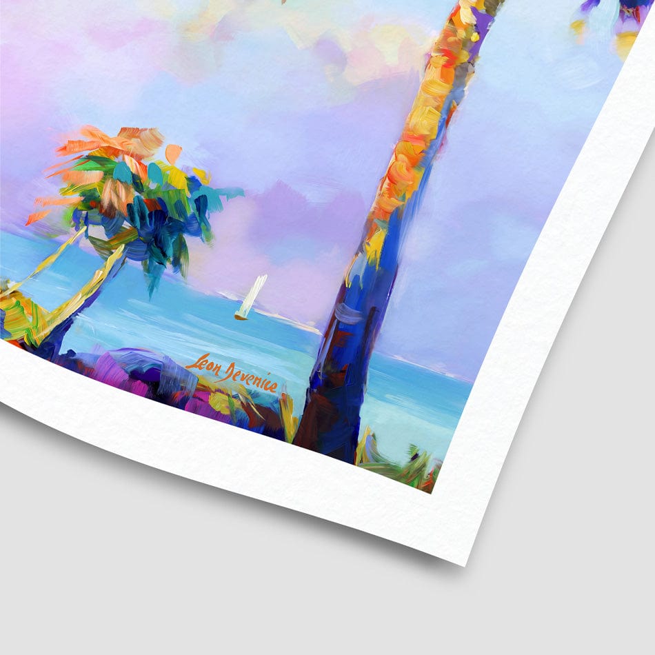 Palm Trees In The Suns Warmth Art Print wall art product Leon Devenice