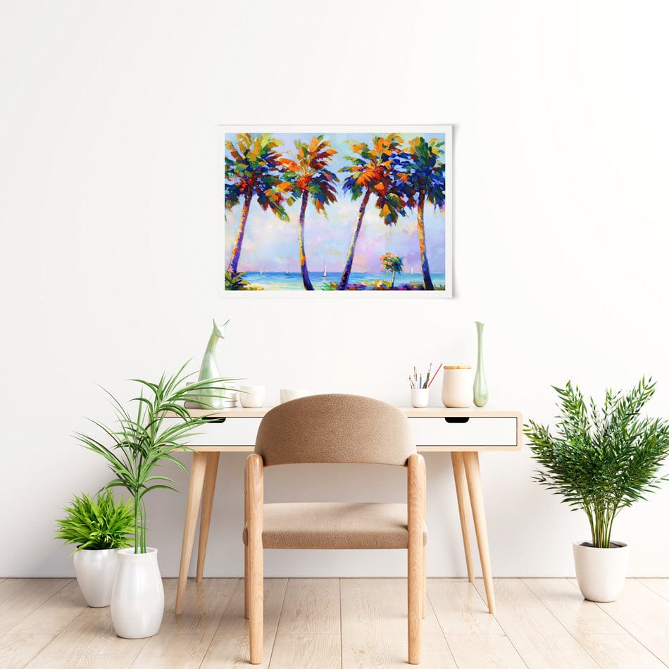Palm Trees In The Suns Warmth Art Print wall art product Leon Devenice