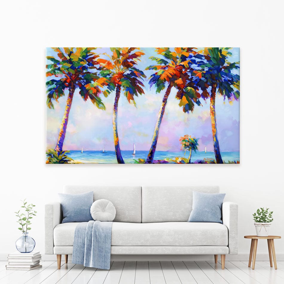 Palm Trees In The Suns Warmth Canvas Print wall art product Leon Devenice