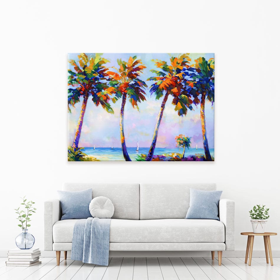 Palm Trees In The Suns Warmth Canvas Print wall art product Leon Devenice