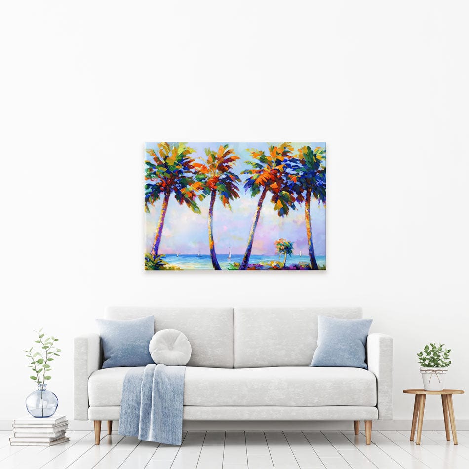 Palm Trees In The Suns Warmth Canvas Print wall art product Leon Devenice