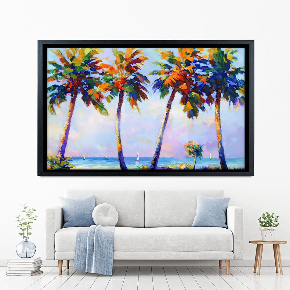 Palm Trees In The Suns Warmth Canvas Print wall art product Leon Devenice