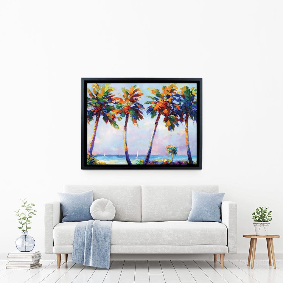 Palm Trees In The Suns Warmth Canvas Print wall art product Leon Devenice