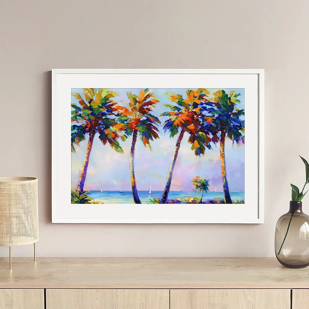 Palm Trees In The Suns Warmth Framed Art Print Palm Trees In The Suns Warmth Framed Art Print wall art product Leon Devenice