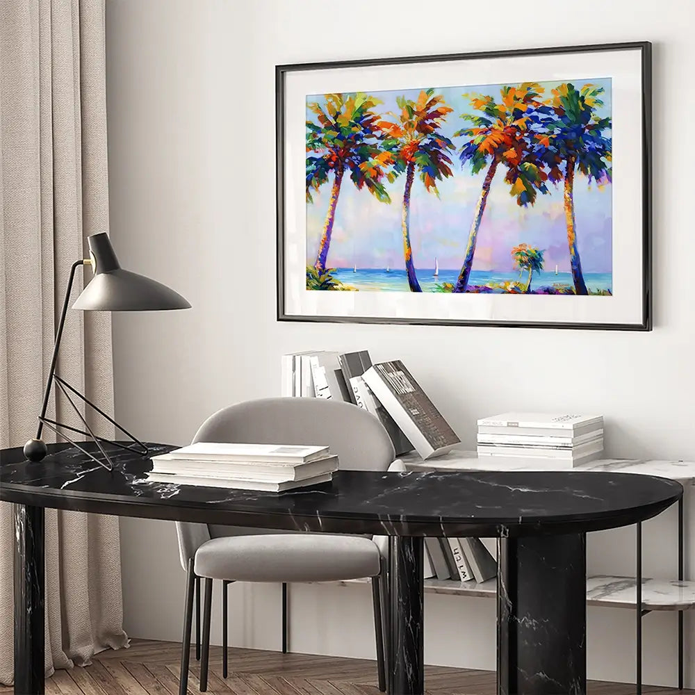 Palm Trees In The Suns Warmth Framed Art Print Palm Trees In The Suns Warmth Framed Art Print wall art product Leon Devenice