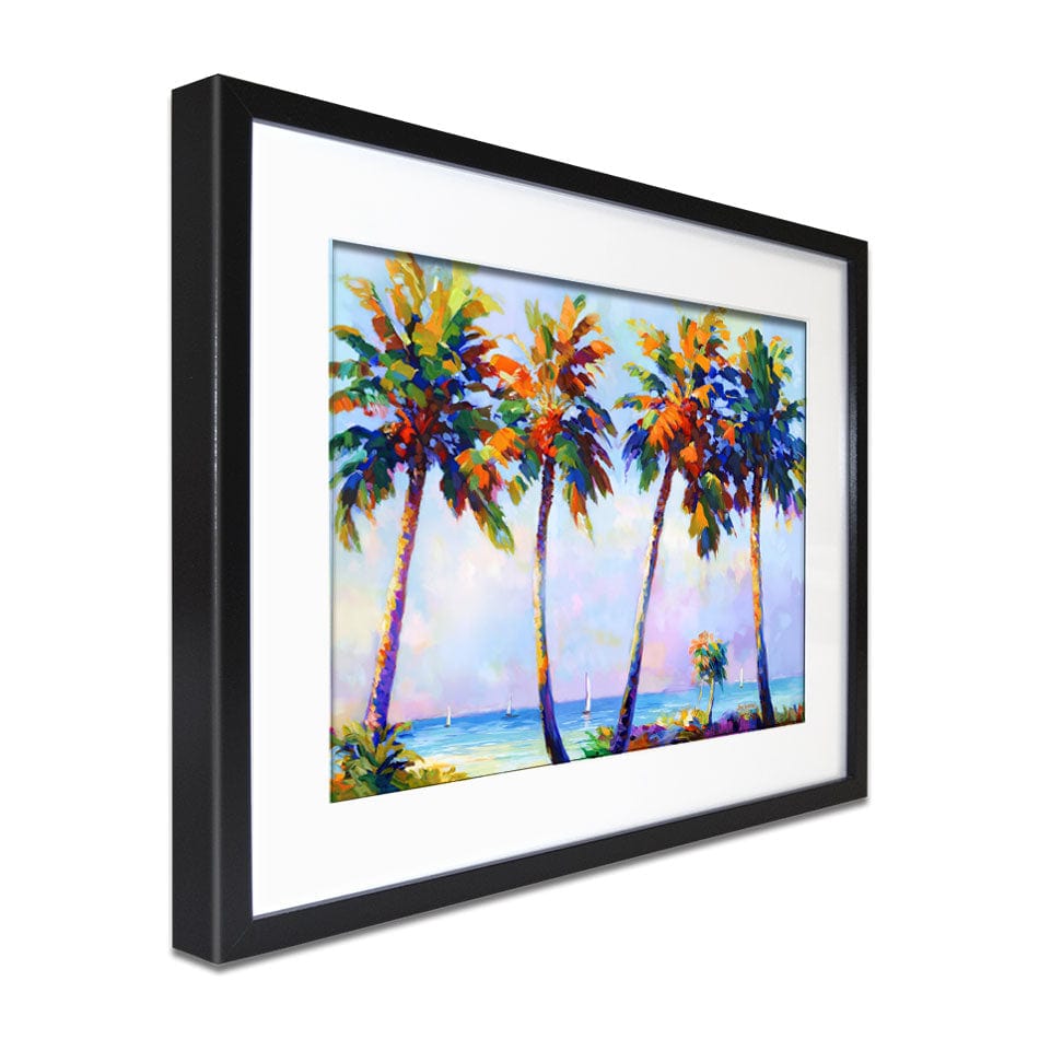 Palm Trees In The Suns Warmth Framed Art Print wall art product Leon Devenice