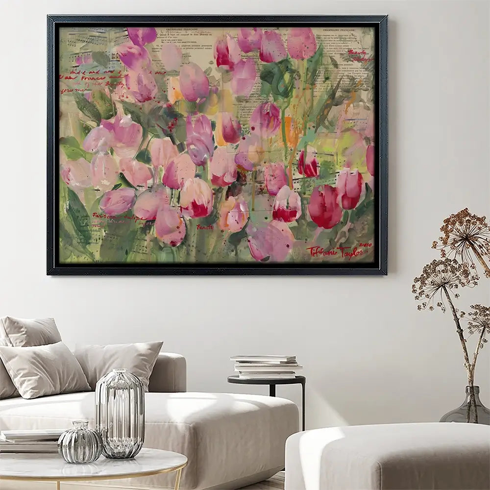 Parisian Tulips Manuscripts Canvas Print Parisian Tulips Manuscripts Canvas Print wall art product Tiffani Taylor - Independent