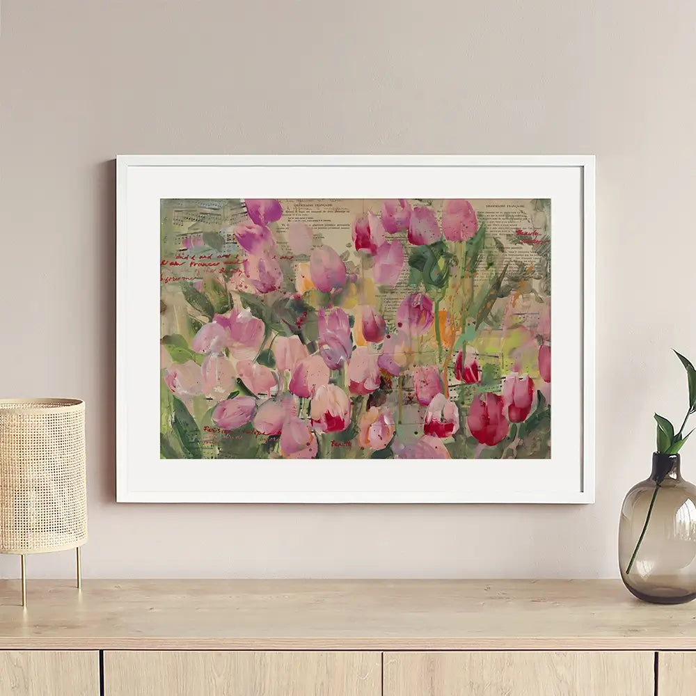 Parisian Tulips Manuscripts Framed Art Print Parisian Tulips Manuscripts Framed Art Print wall art product Tiffani Taylor - Independent