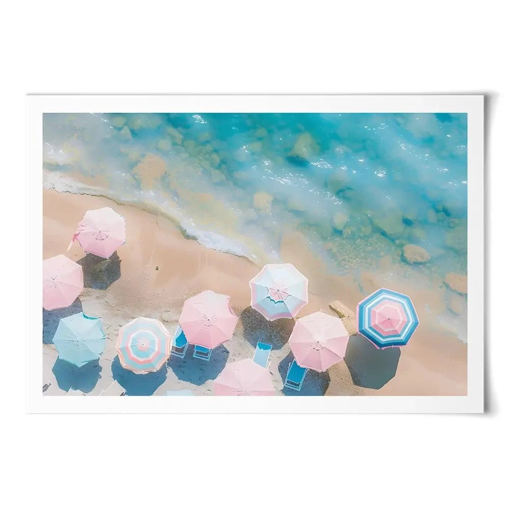 Pastel Beach Umbrellas Art Print Pastel Beach Umbrellas Art Print wall art product Art Print Shop