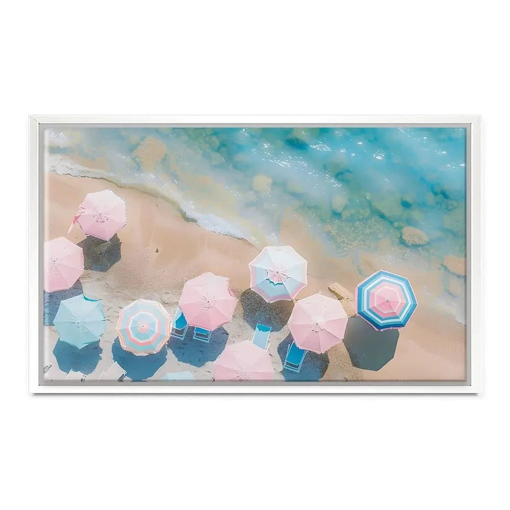 Pastel Beach Umbrellas Canvas Print Pastel Beach Umbrellas Canvas Print wall art product Art Print Shop