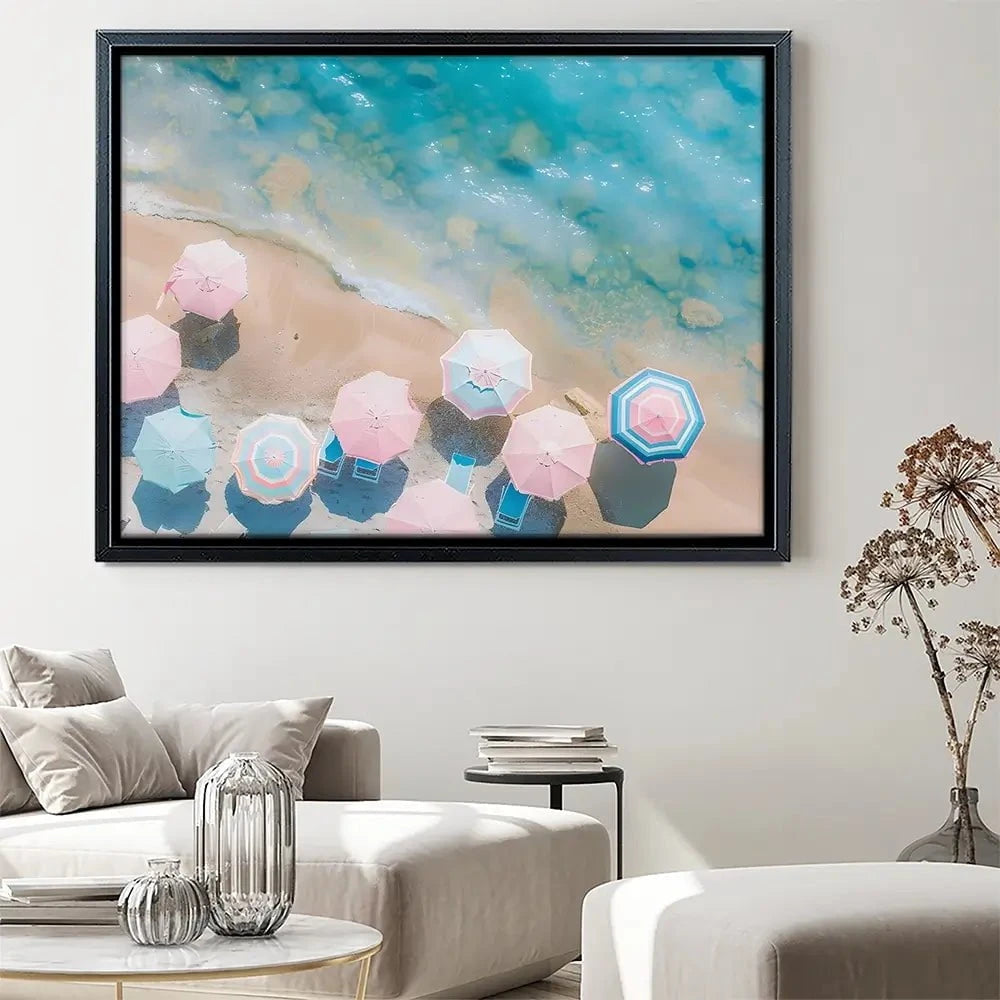 Pastel Beach Umbrellas Canvas Print Pastel Beach Umbrellas Canvas Print wall art product Art Print Shop