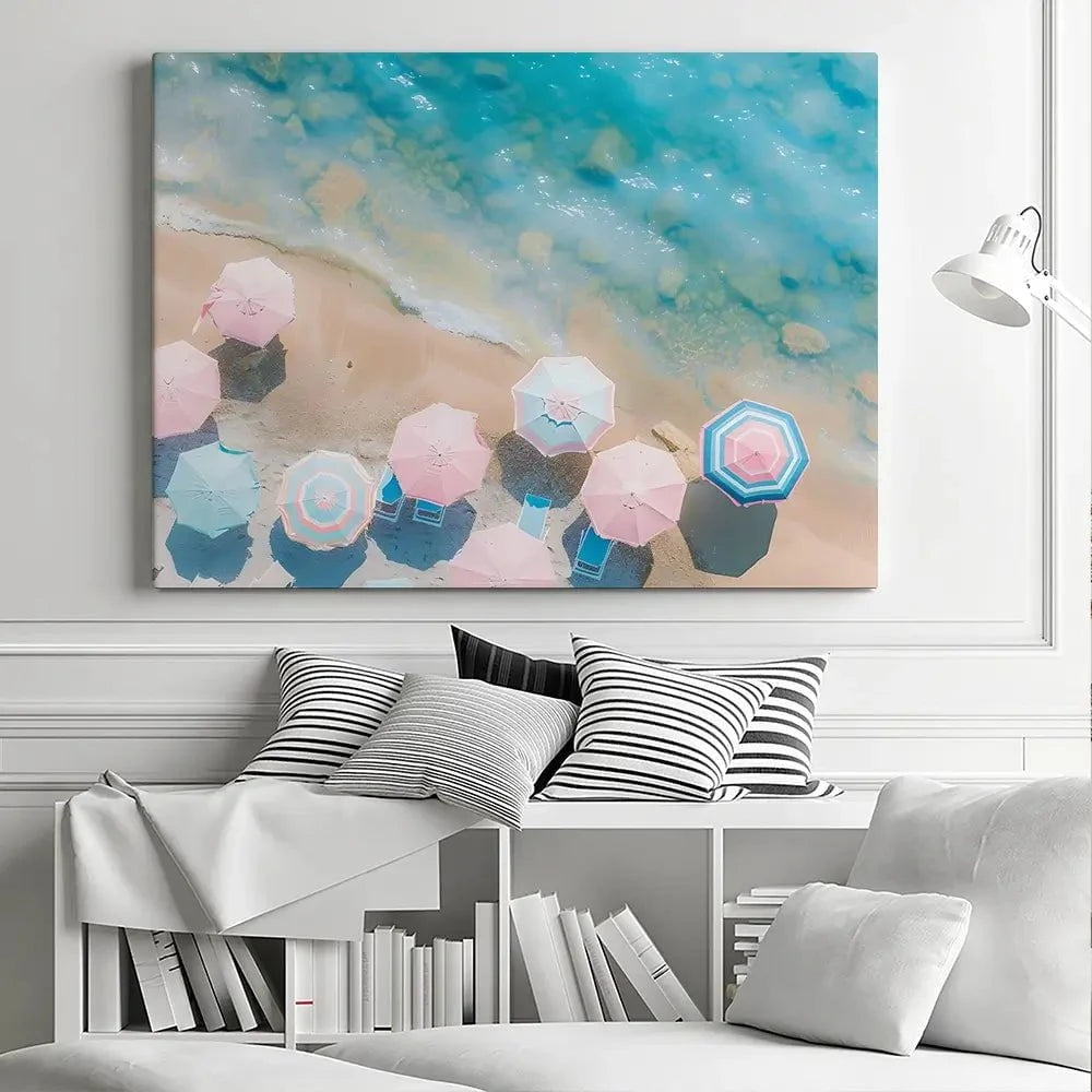 Pastel Beach Umbrellas Canvas Print Pastel Beach Umbrellas Canvas Print wall art product Art Print Shop