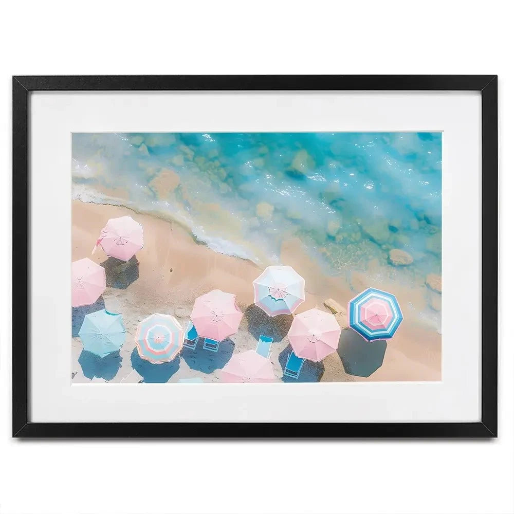Pastel Beach Umbrellas Framed Art Print Pastel Beach Umbrellas Framed Art Print wall art product Art Print Shop